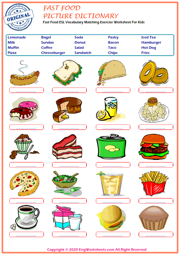 Fast Food Printable English ESL Vocabulary Worksheets EngWorksheets