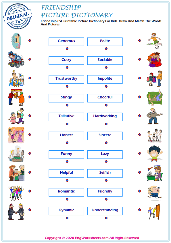 Friendship ESL Printable Picture Dictionary Worksheet For Kids - Image  Worksheets - 1 - EngWorksheets