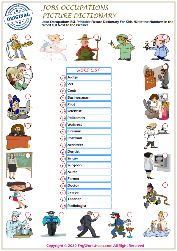 jobs occupations esl printable picture dictionary worksheet for kids pdf worksheets 1 engworksheets