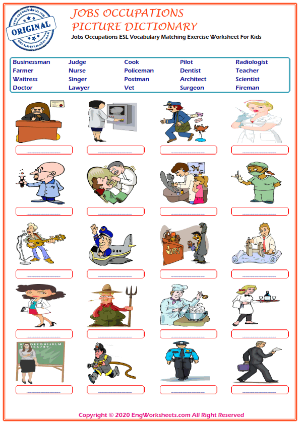 jobs occupations esl printable picture dictionary worksheet for kids pdf worksheets 1 engworksheets