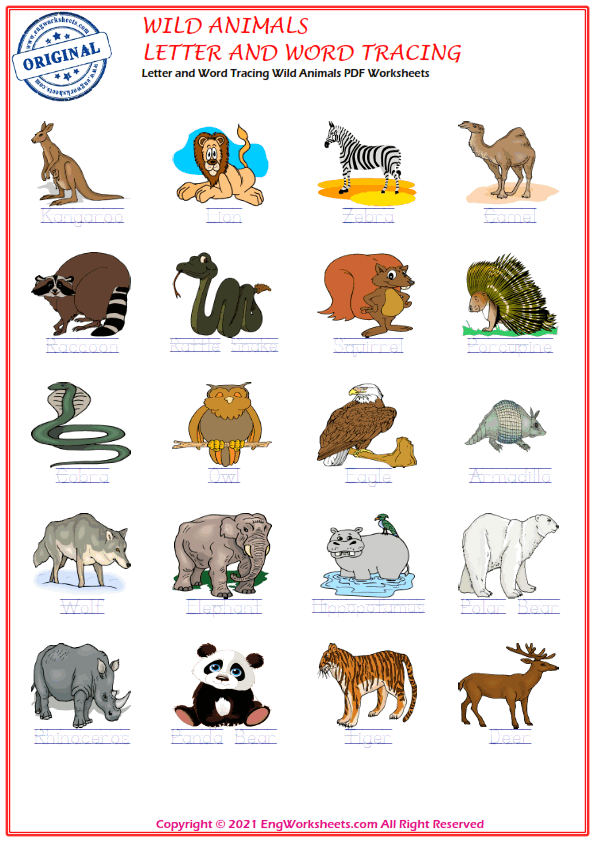 Wild Animals ESL Printable Picture Dictionary Worksheet For Kids - PDF  Worksheets - EngWorksheets