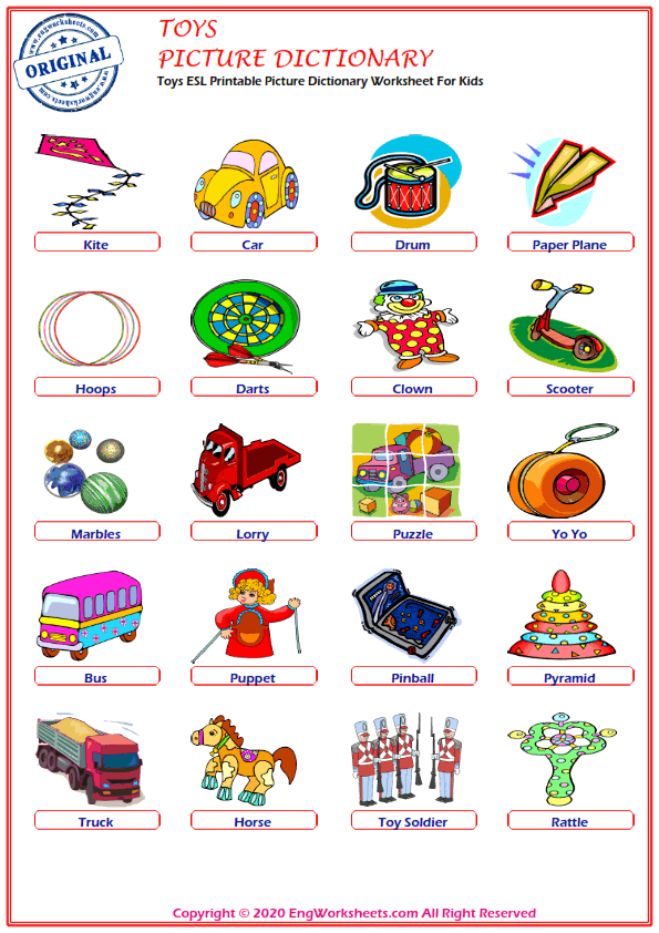 Toys Esl Printable Picture Dictionary Worksheet For Kids Image